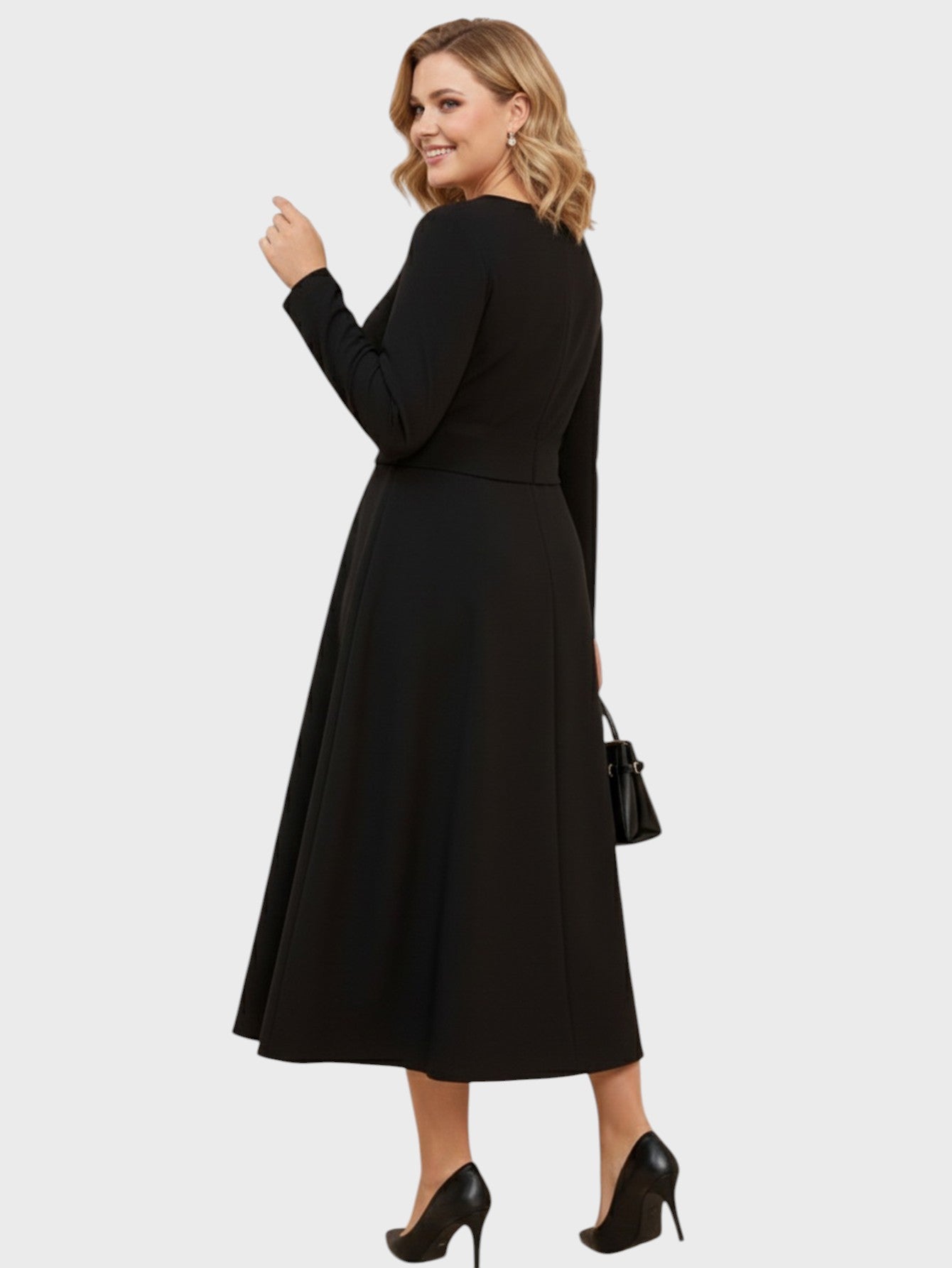 Lapa Plus Women's Round Neck Cut-Out Dress with Belt Detail