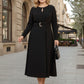 Lapa Plus Women's Round Neck Cut-Out Dress with Belt Detail