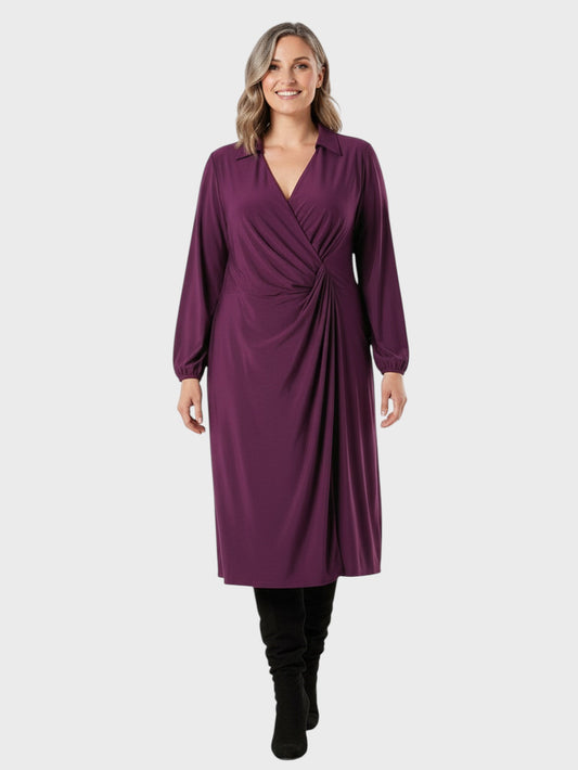 Lapa Plus Women's V - neck Wrap Pleated Dress