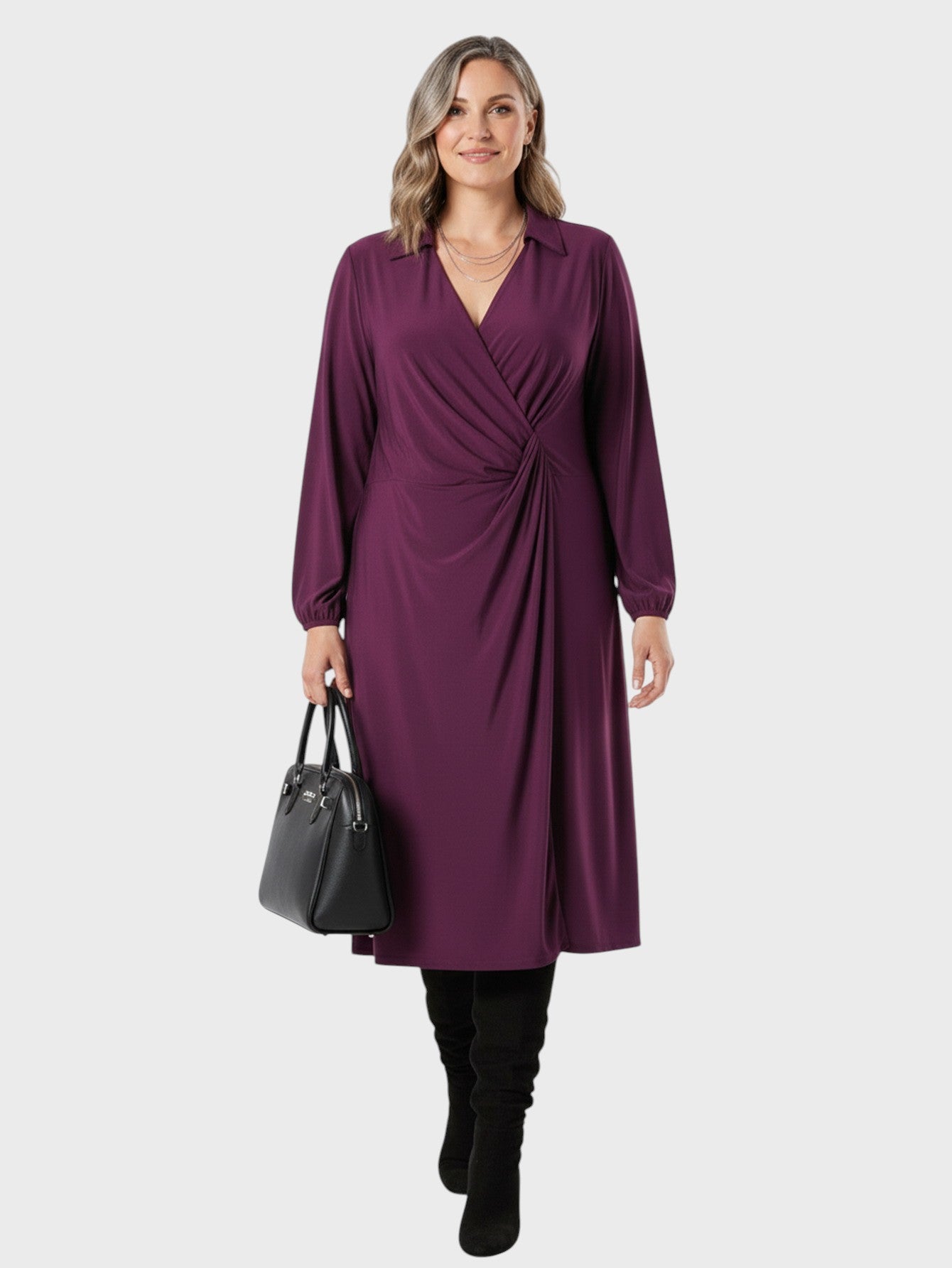 Lapa Plus Women's V - neck Wrap Pleated Dress