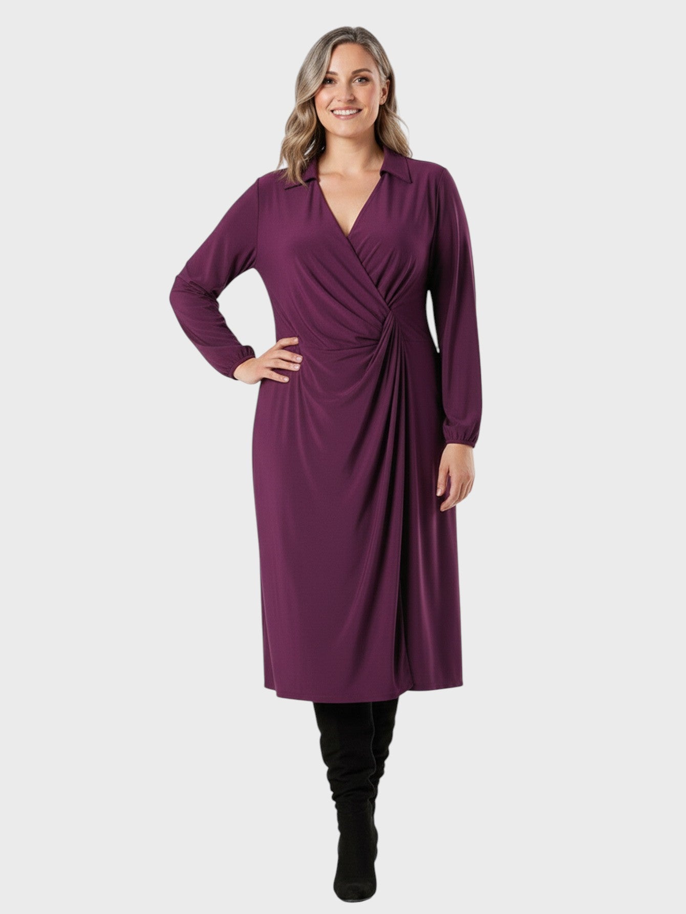 Lapa Plus Women's V - neck Wrap Pleated Dress