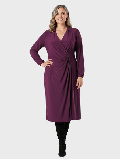 Lapa Plus Women's V - neck Wrap Pleated Dress