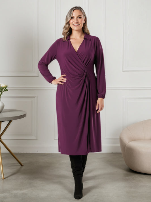 Lapa Plus Women's V - neck Wrap Pleated Dress