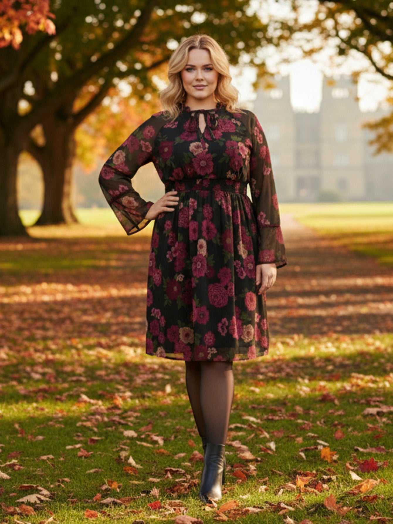 Lapa Plus Women's Elegant Floral Print Dress