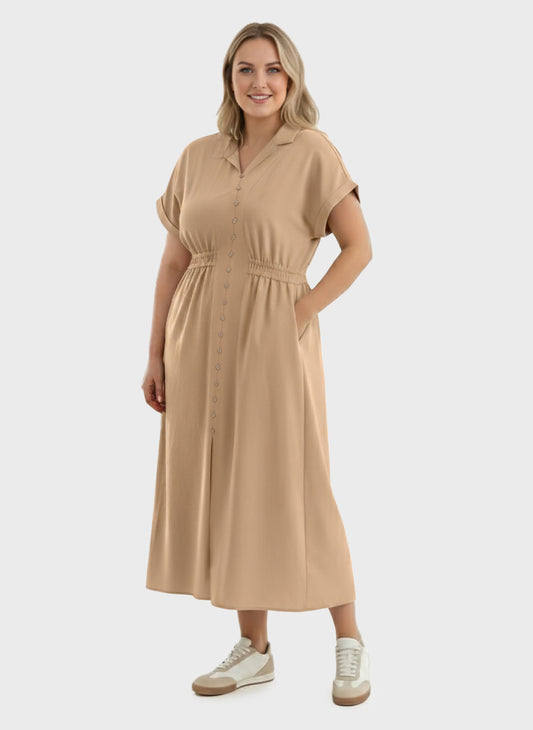 Lapa Plus Women's Dress with Button Placket and Elastic Waist