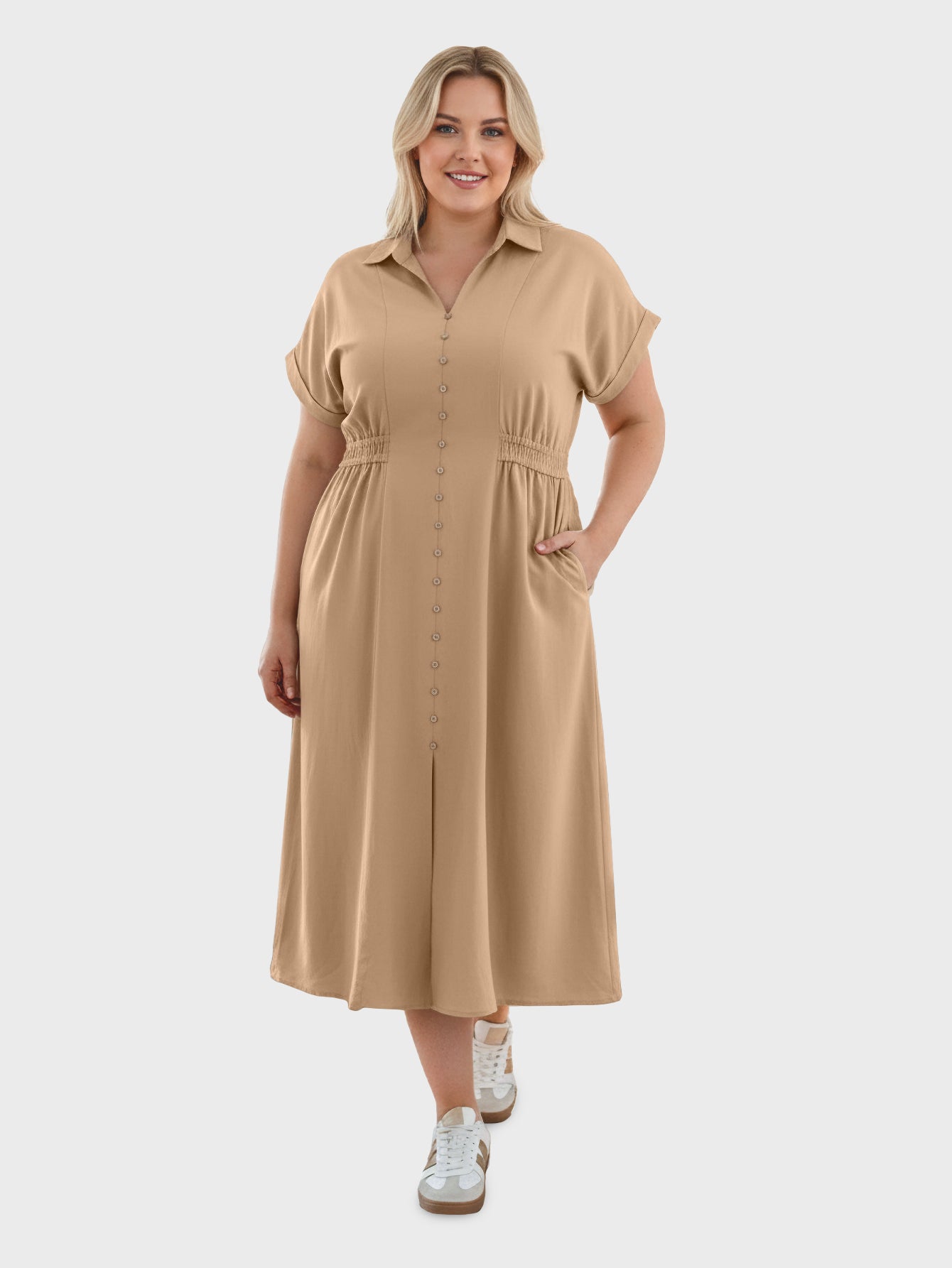 Lapa Plus Women's Dress with Button Placket and Elastic Waist