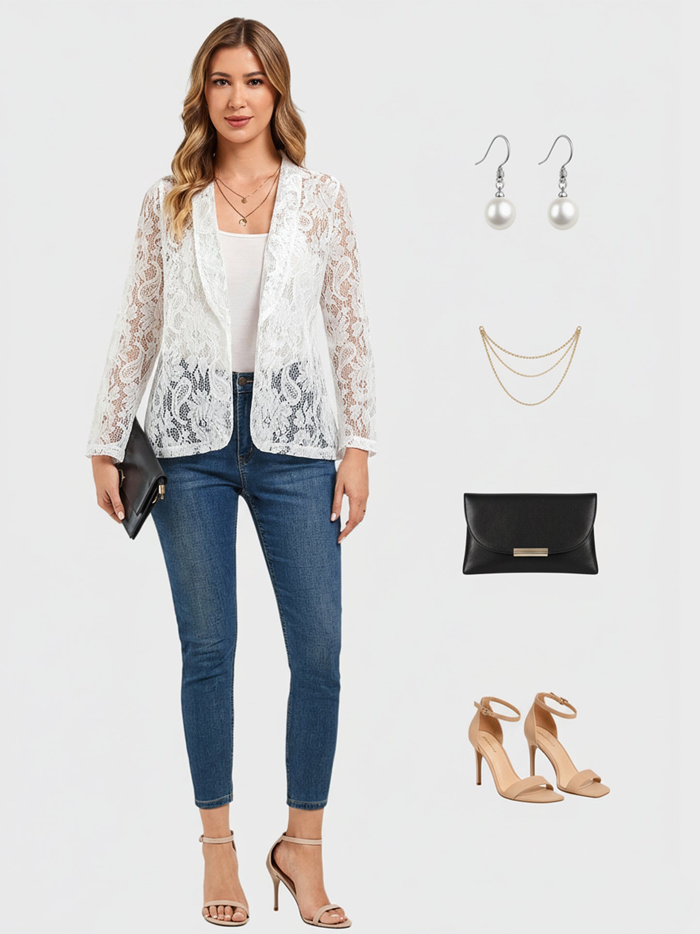 Lapa Plus Women's Solid Color Lace Suit Cardigans