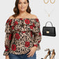 Lapa Plus Women's Casual Leopard Print Rose Floral Bardot Top