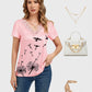Lapa Plus Women's Lace V-Neck Printed Short Sleeve T-Shirt Top