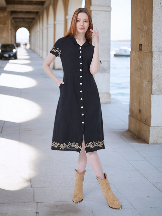 Lapa Plus Women's Embroidered Button Up Shirt Dress