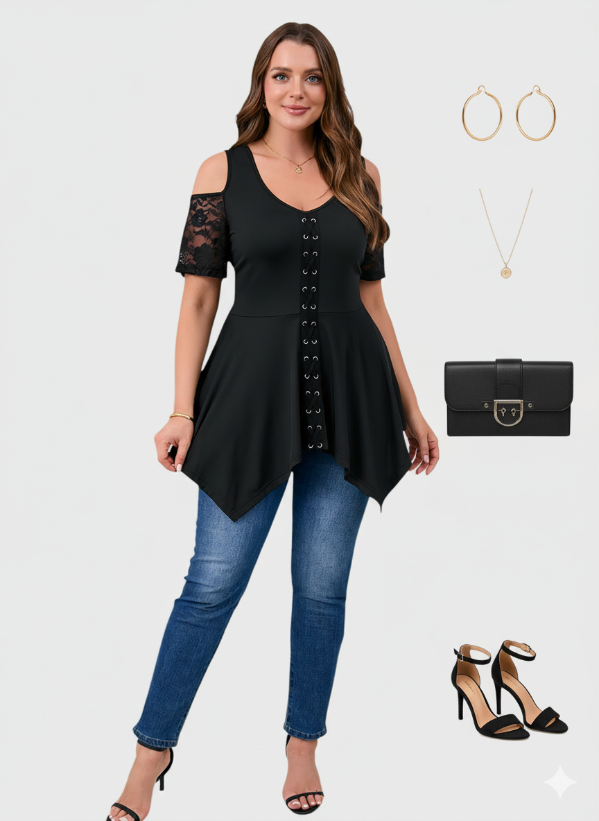 Lapa Plus Women's Gothic Style Lace-up Drawstring Top