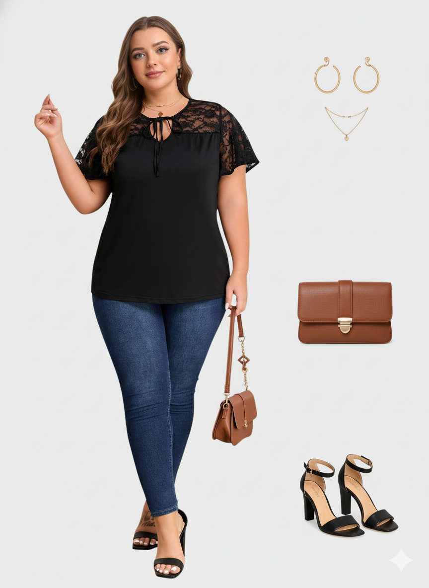 Lapa Plus Women's Casual Bow tie-up Ruffle Top