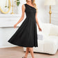 Lapa Plus Women's Elegant Sloping Shoulder Black Dress