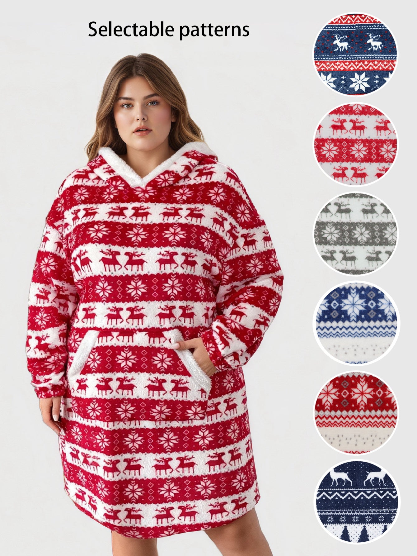 Lapa Plus Women's Custom Patterned Hooded Pocket Dress Christmas Dress