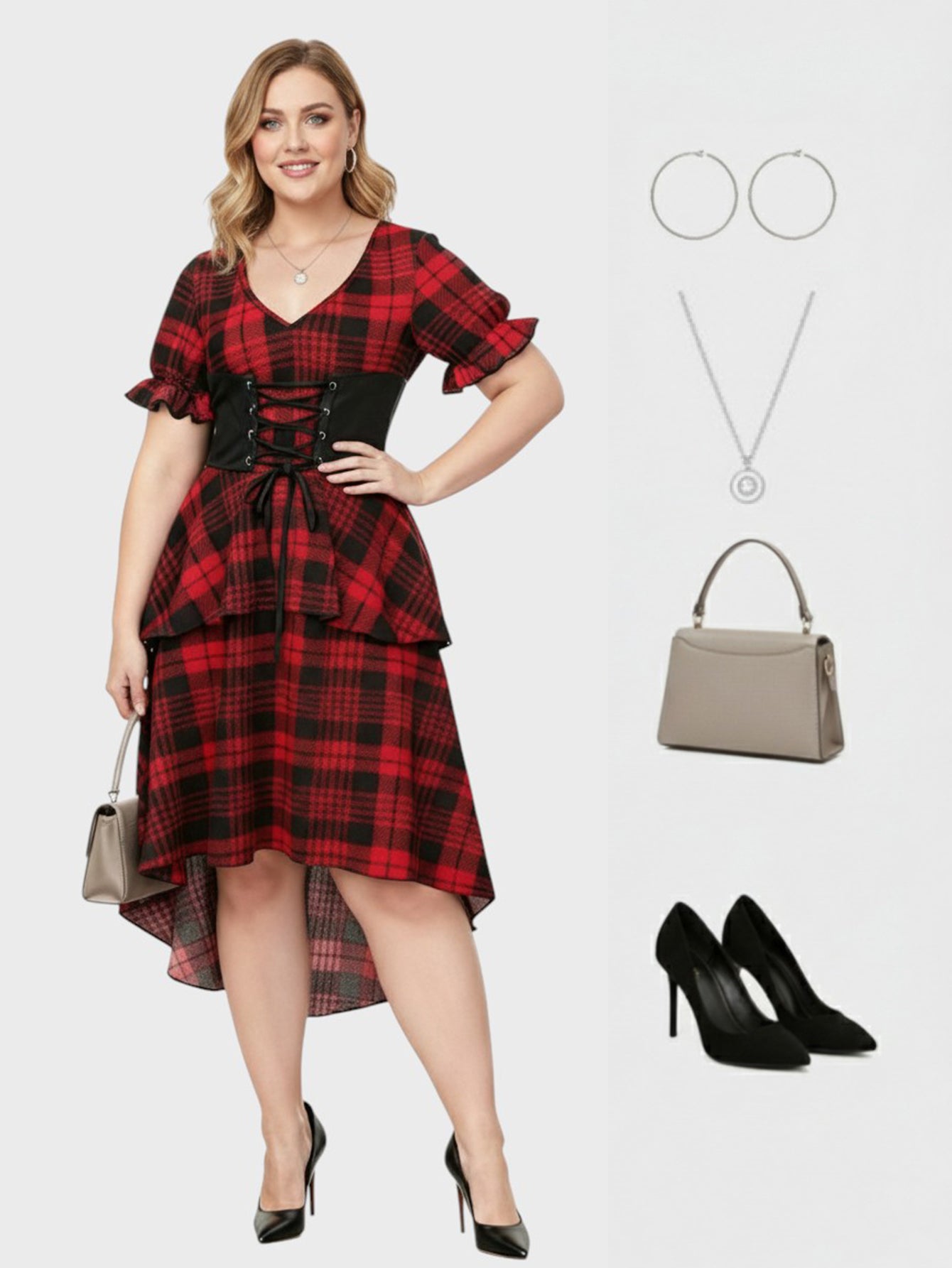 Lapa Plus omen's Plaid Waist - Tie Christmas Dress - Lapa plus