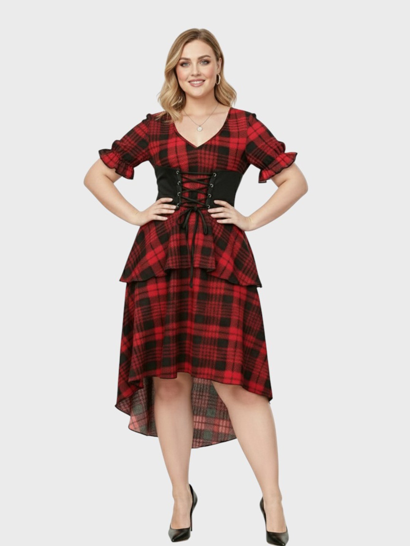 Lapa Plus omen's Plaid Waist - Tie Christmas Dress - Lapa plus