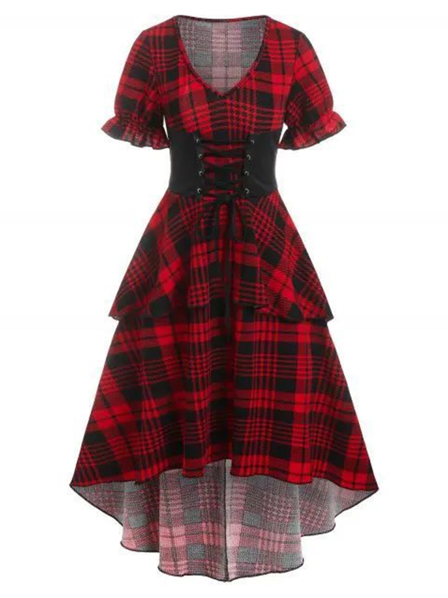 Lapa Plus omen's Plaid Waist - Tie Christmas Dress - Lapa plus
