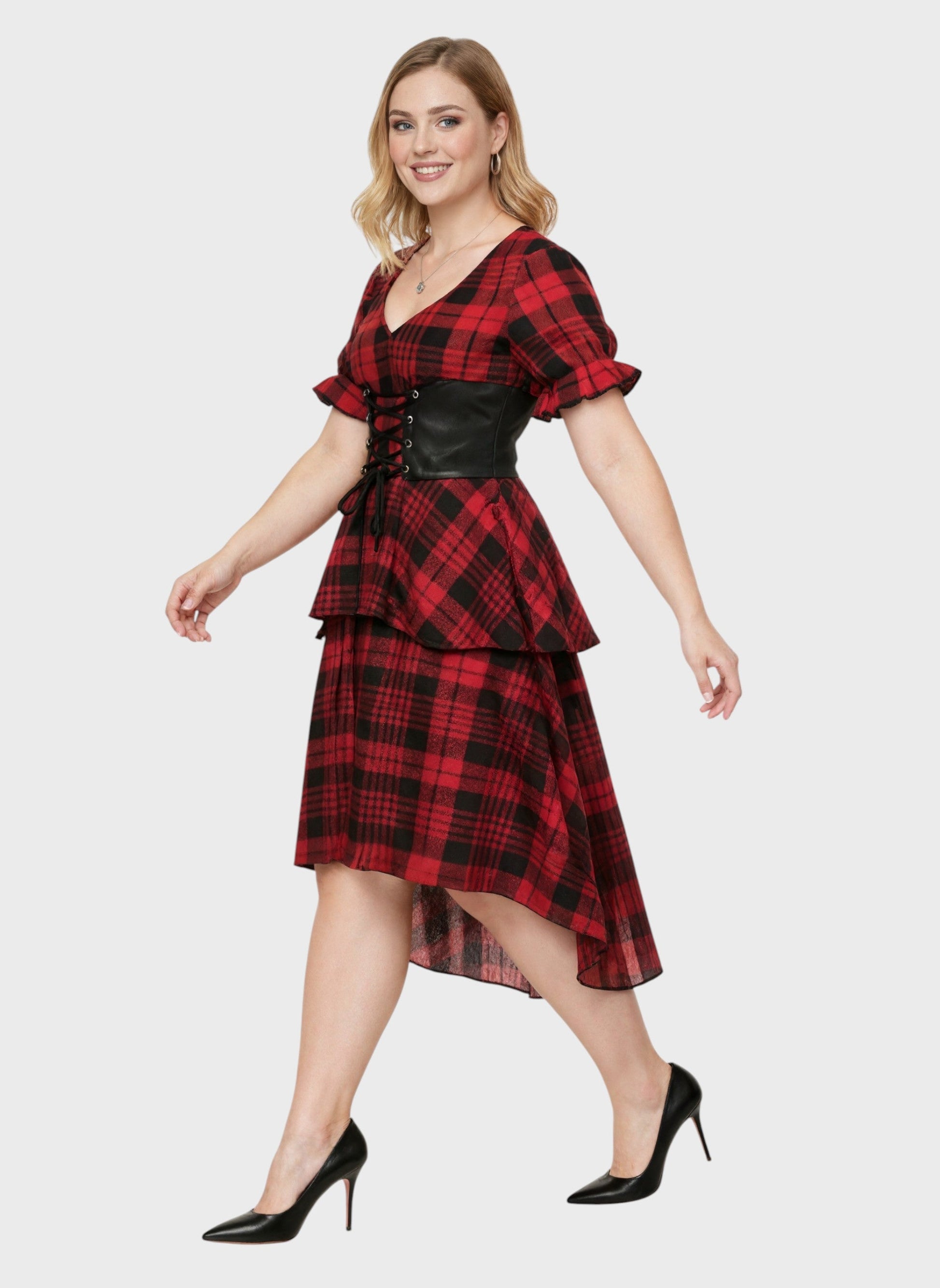 Lapa Plus omen's Plaid Waist - Tie Christmas Dress - Lapa plus