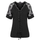 Lapa Plus Women's Casual Lace Patchwork Strappy T-shirt - Lapa plus