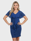 Lapa Plus Women's Chiffon Ruffled Hem Hip - hugging Blue Dress - Lapa plus