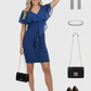 Lapa Plus Women's Chiffon Ruffled Hem Hip - hugging Blue Dress - Lapa plus