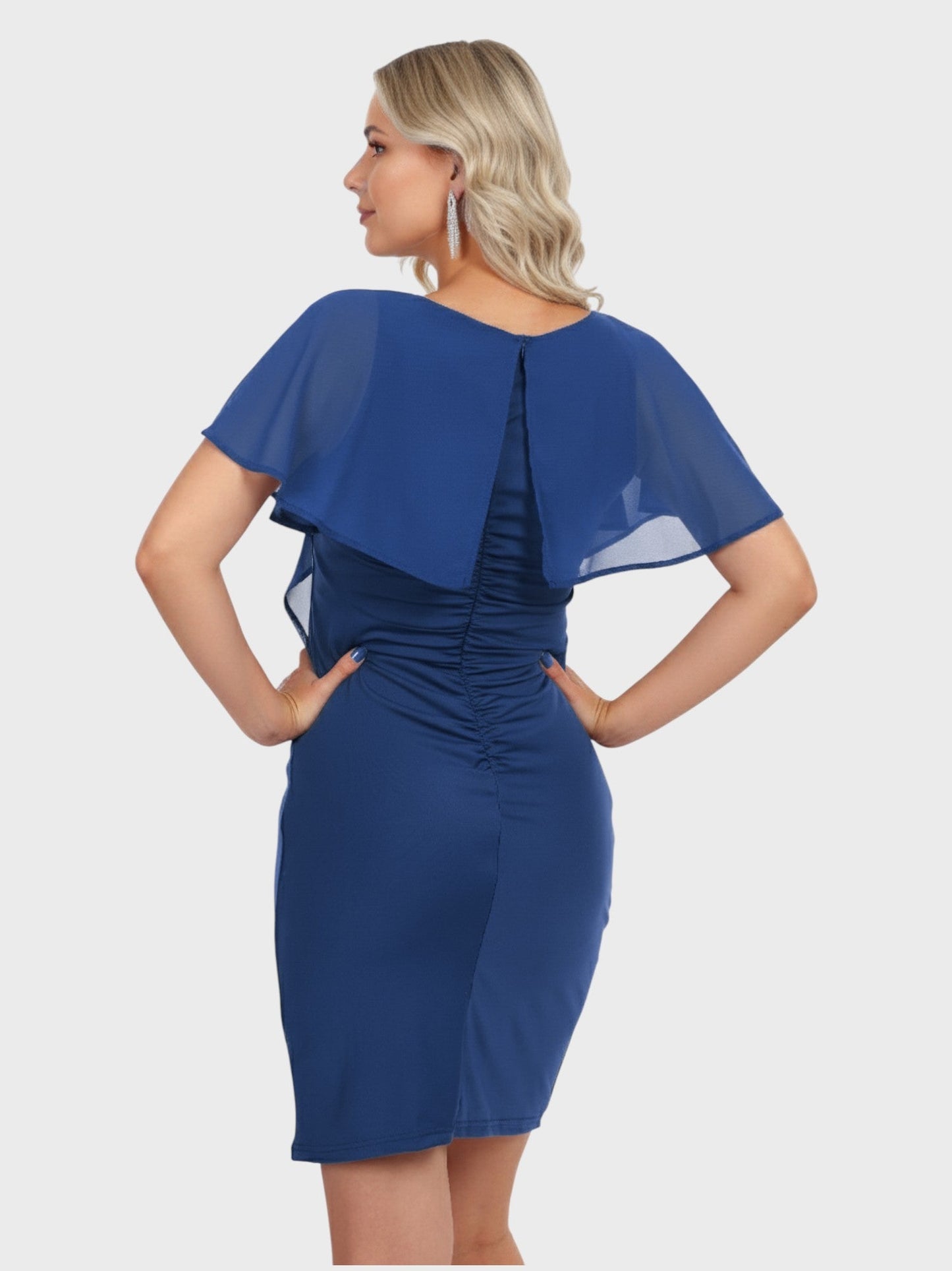 Lapa Plus Women's Chiffon Ruffled Hem Hip - hugging Blue Dress - Lapa plus