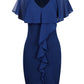 Lapa Plus Women's Chiffon Ruffled Hem Hip - hugging Blue Dress - Lapa plus