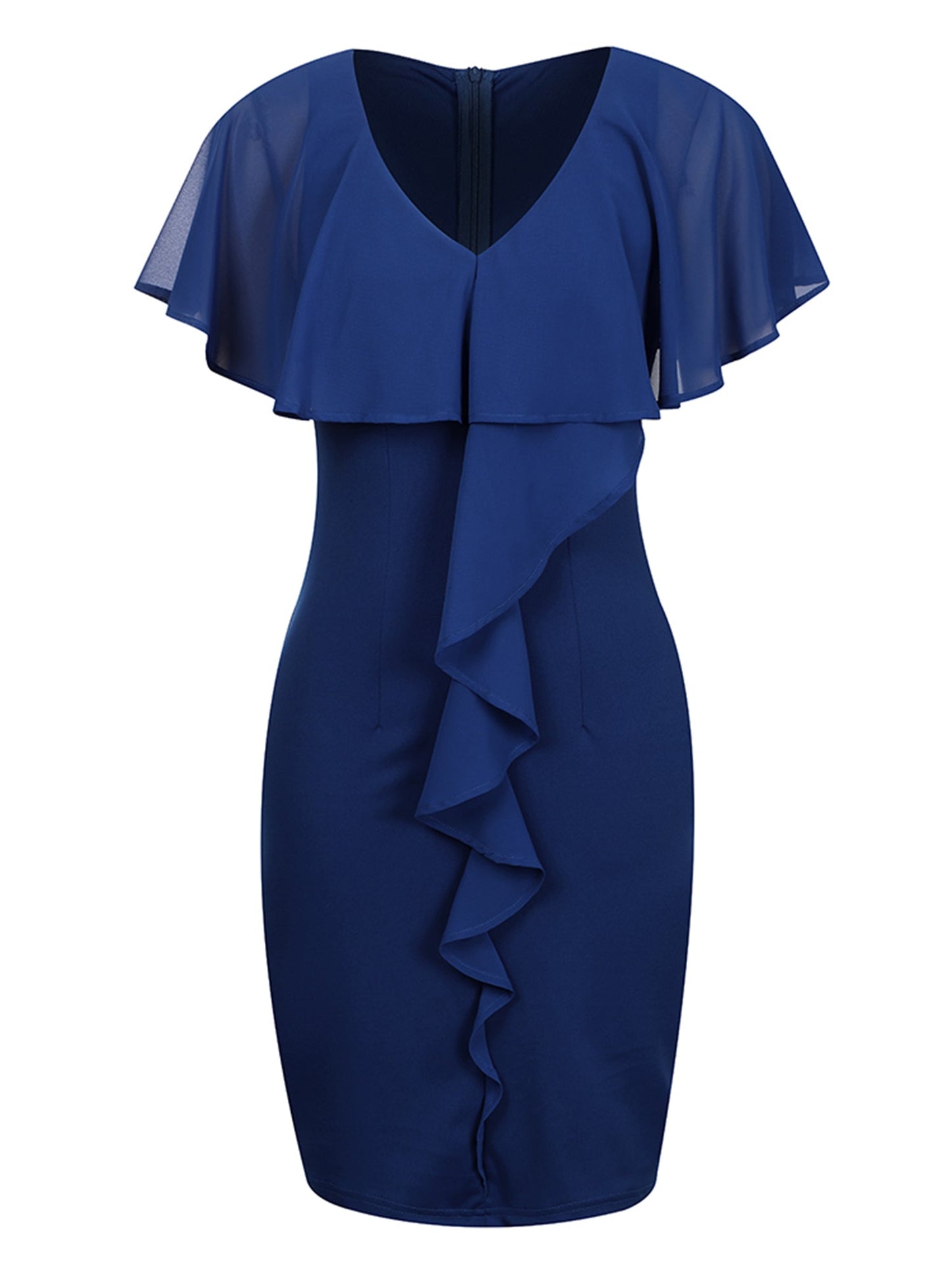 Lapa Plus Women's Chiffon Ruffled Hem Hip - hugging Blue Dress - Lapa plus