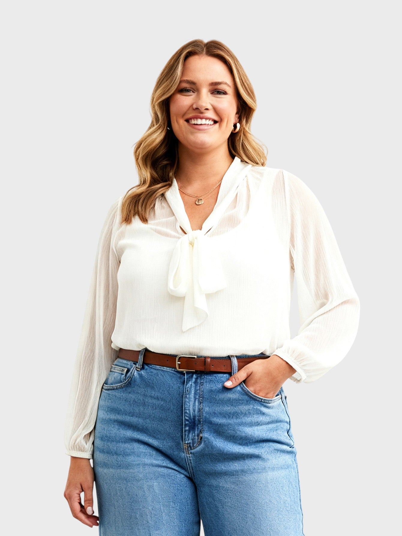 Lapa Plus Women's Chiffon Top with Neck Bow Ties - Lapa plus