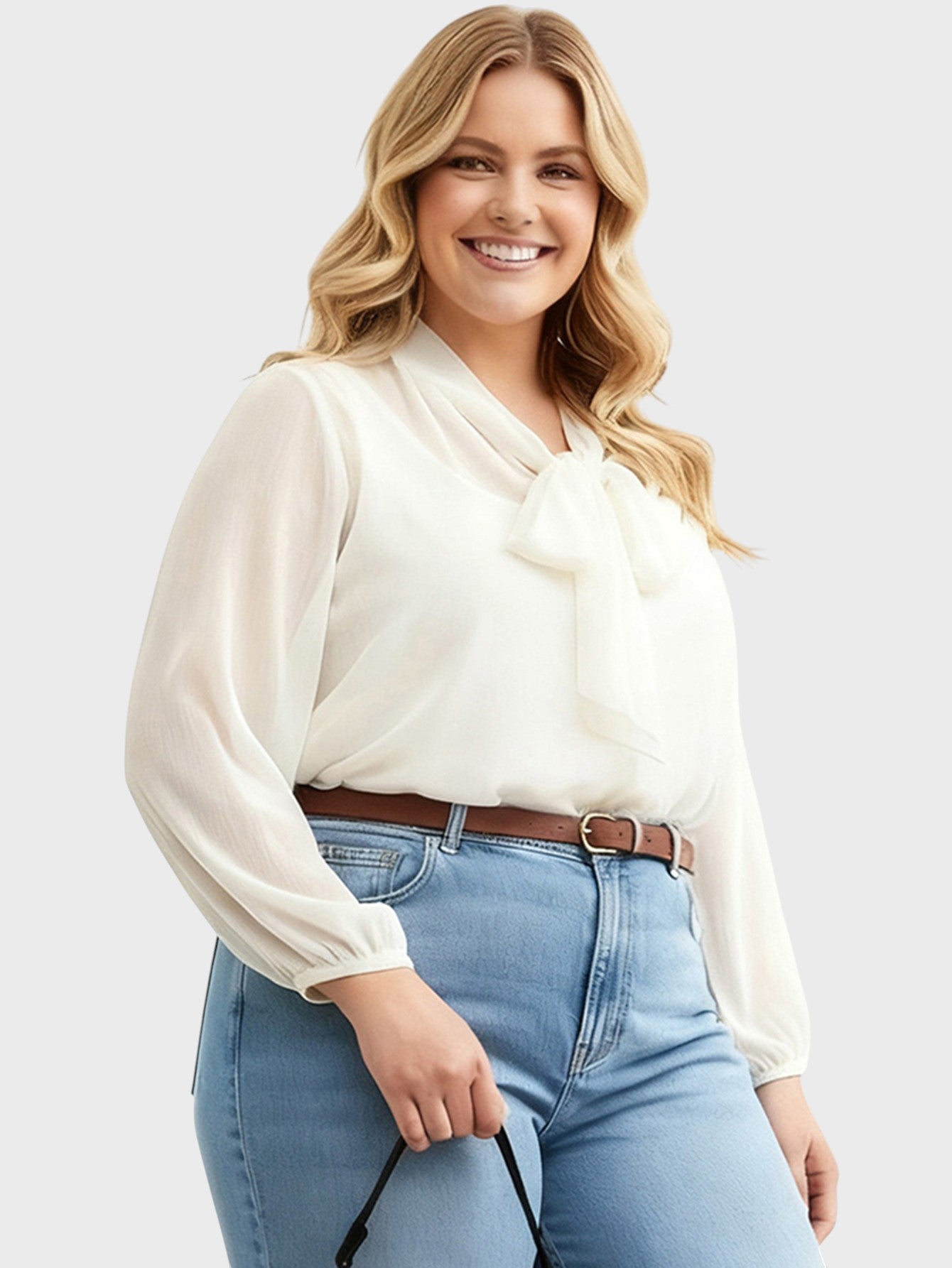 Lapa Plus Women's Chiffon Top with Neck Bow Ties - Lapa plus