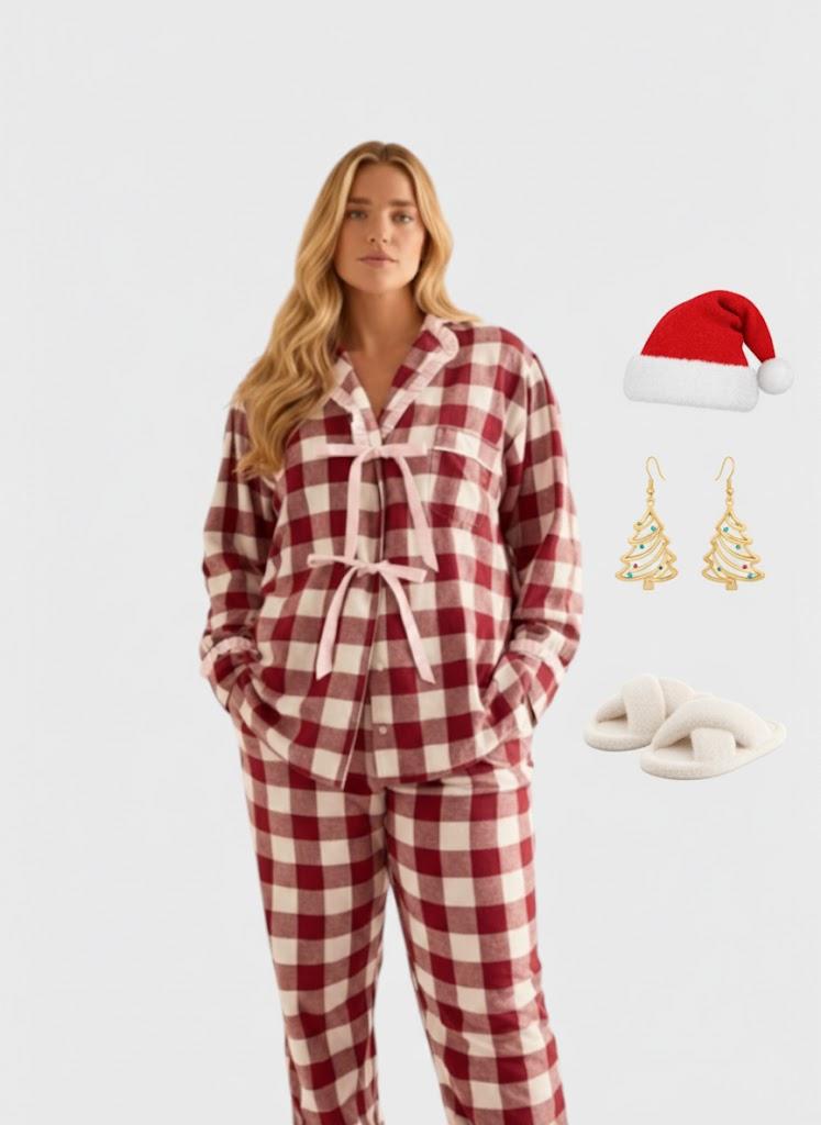 Lapa Plus Women's Christmas Plaid Bowknot Set - Lapa plus