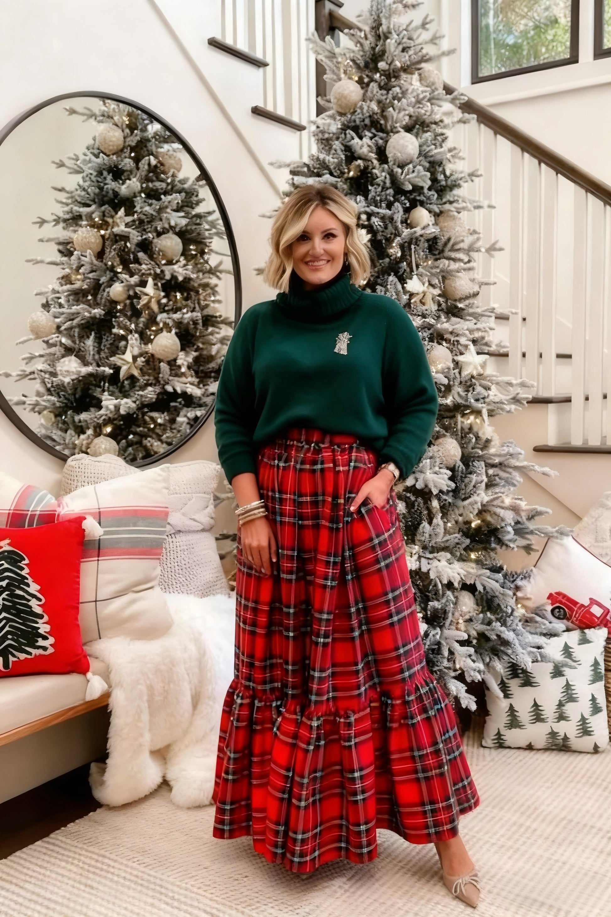 Lapa Plus Women's Christmas Plaid Long Skirt - Lapa plus