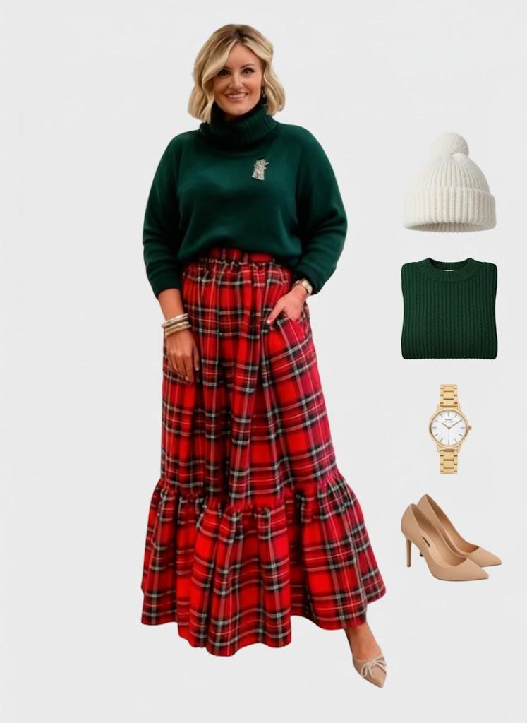 Lapa Plus Women's Christmas Plaid Long Skirt - Lapa plus