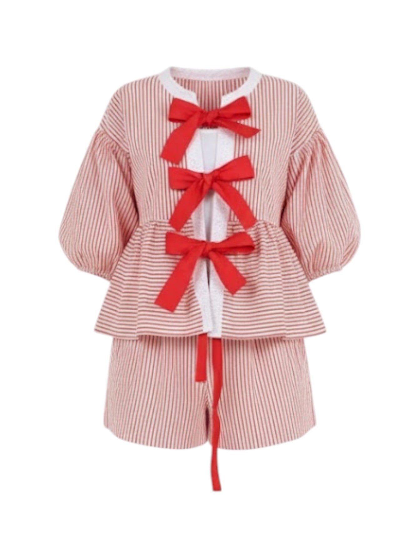 Lapa Plus Women's Christmas Round - Neck Bowknot Shorts Set - Lapa plus