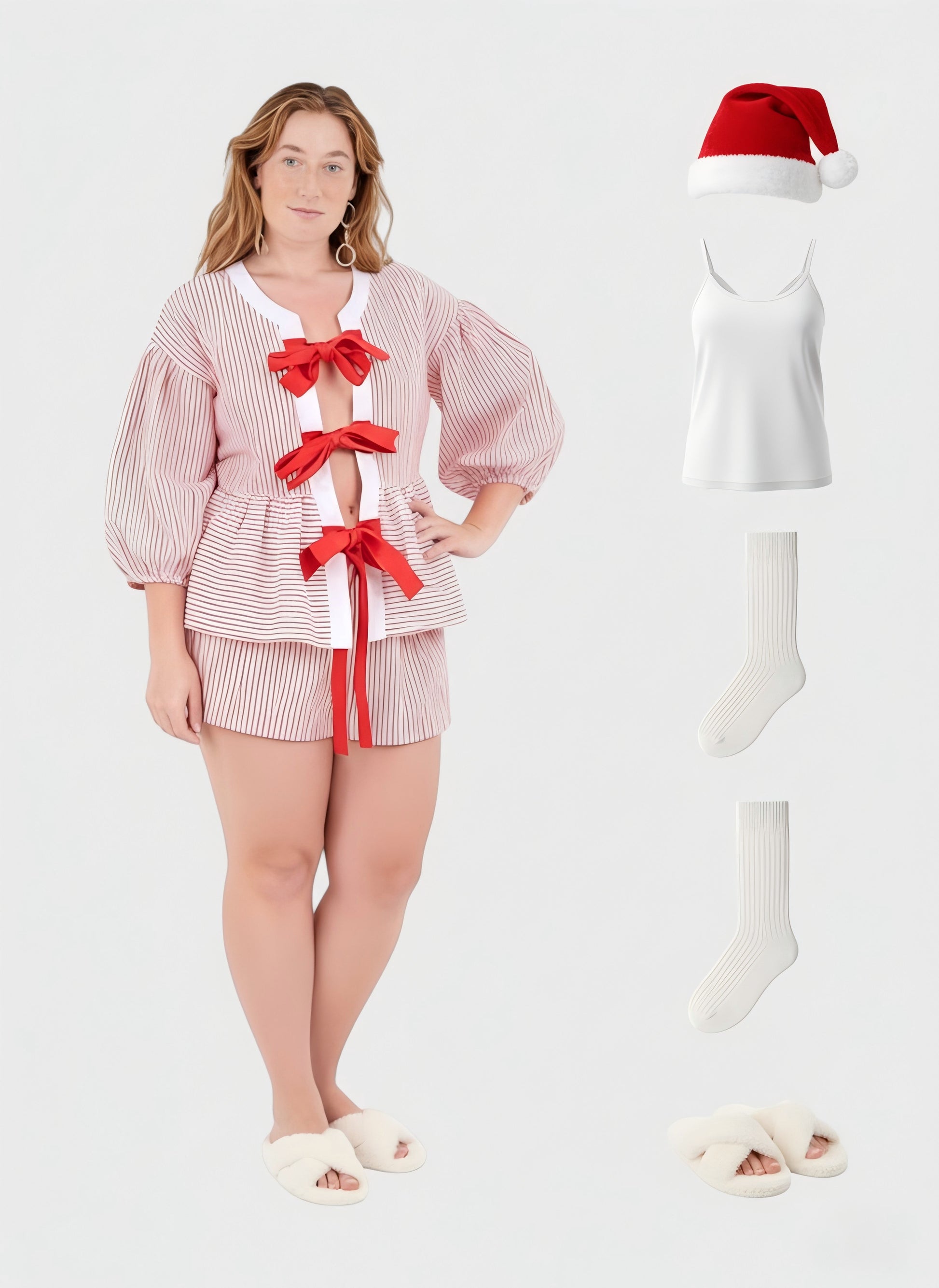 Lapa Plus Women's Christmas Round - Neck Bowknot Shorts Set - Lapa plus