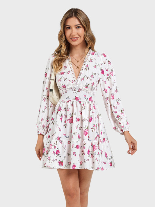 Lapa Plus Women's Flower - print Lace Trimmed Fitted Waist Dress - Lapa plus