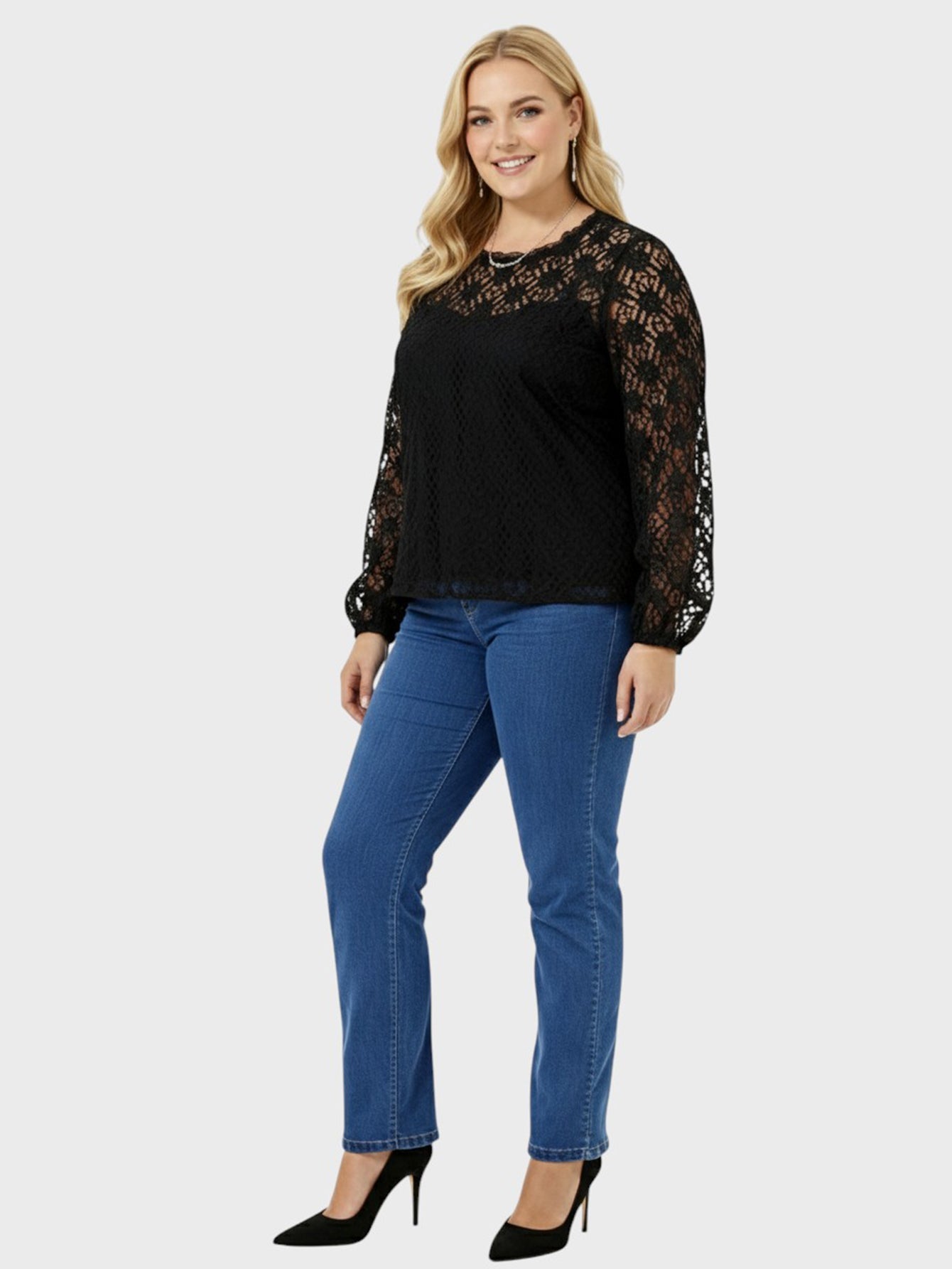 Lapa Plus Women's Lace Floral Crewneck Sexy Top - Lapa plus