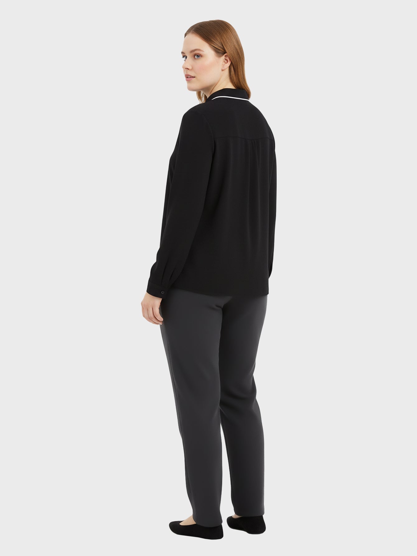 Lapa Plus Women's Slim - Fit Black Blouse with White Piping - Lapa plus