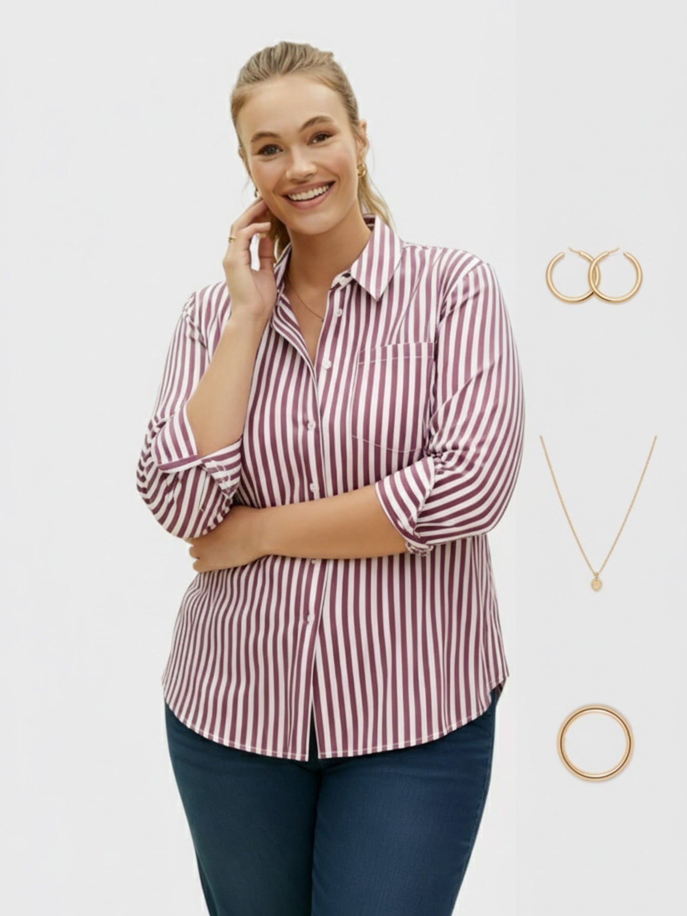 Lapa Plus Women's Striped Top with a Chest Single Pocket - Lapa plus