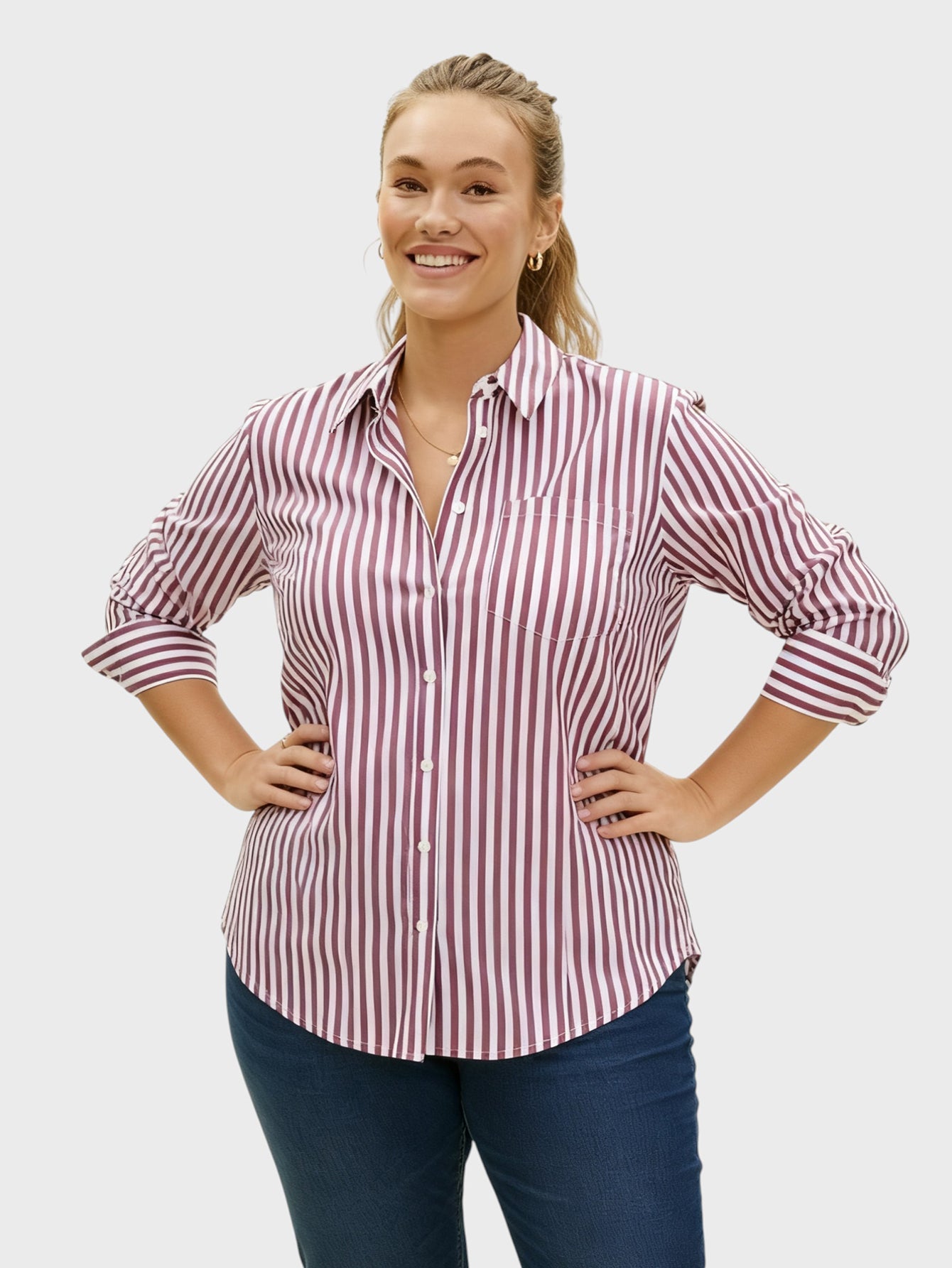 Lapa Plus Women's Striped Top with a Chest Single Pocket - Lapa plus