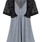 Lapa Plus Women's Stylish Gray And Black Lace Button - up Shirt - Lapa plus