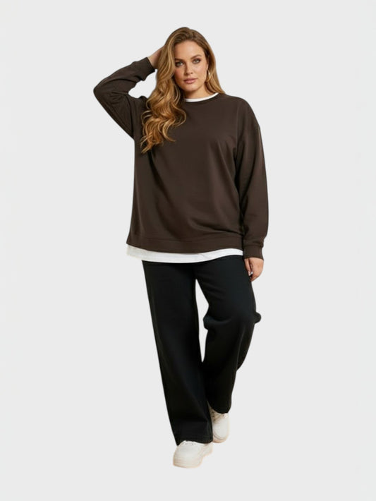 Lapa Plus Women's Two - in - One Contrast Trim Crewneck Sweatshirt - Lapa plus