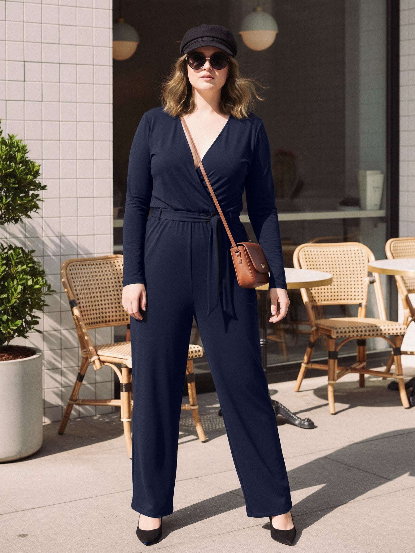 Lapa Plus Women's V - Neck Wrap Belted Jumpsuit - Lapa plus