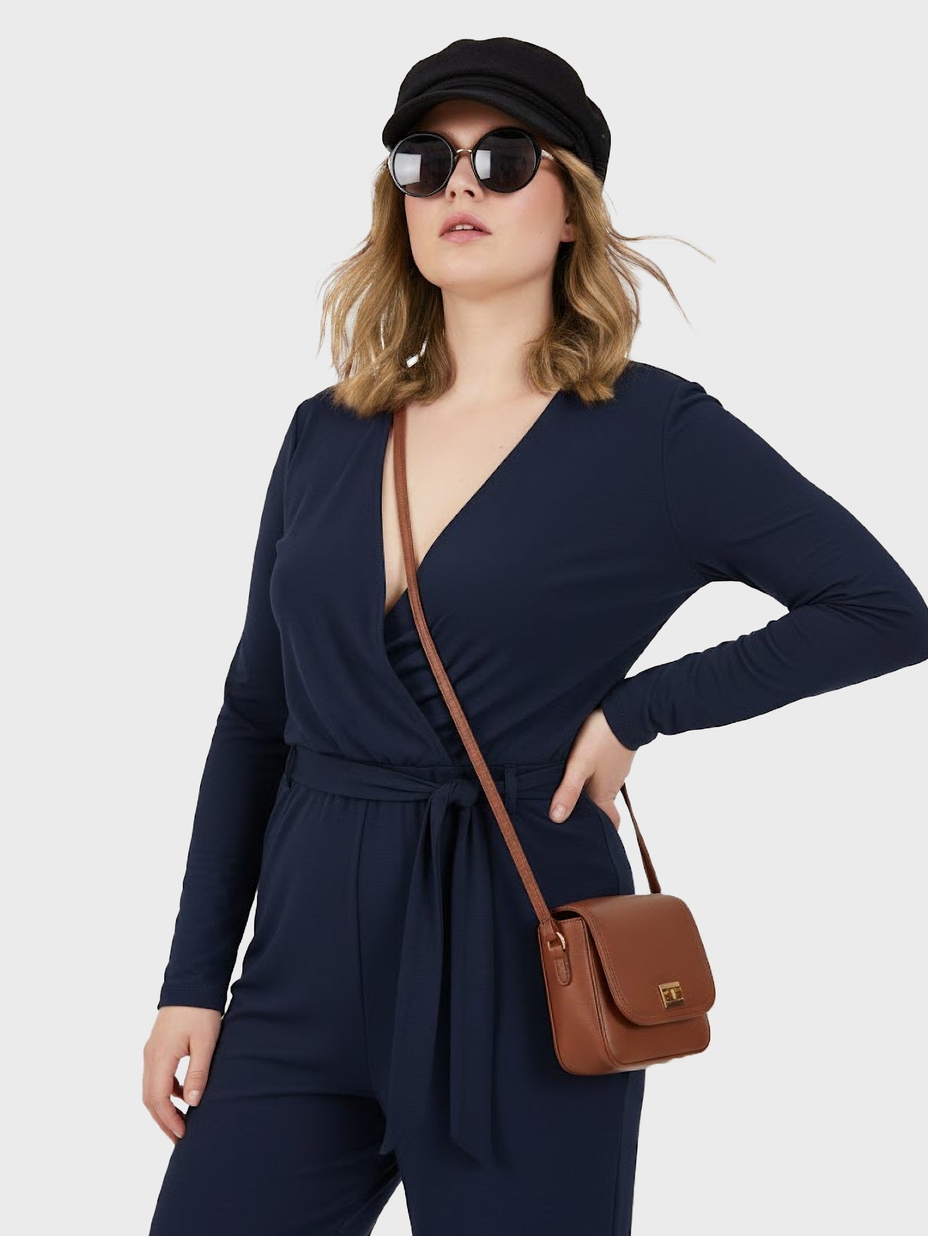 Lapa Plus Women's V - Neck Wrap Belted Jumpsuit - Lapa plus