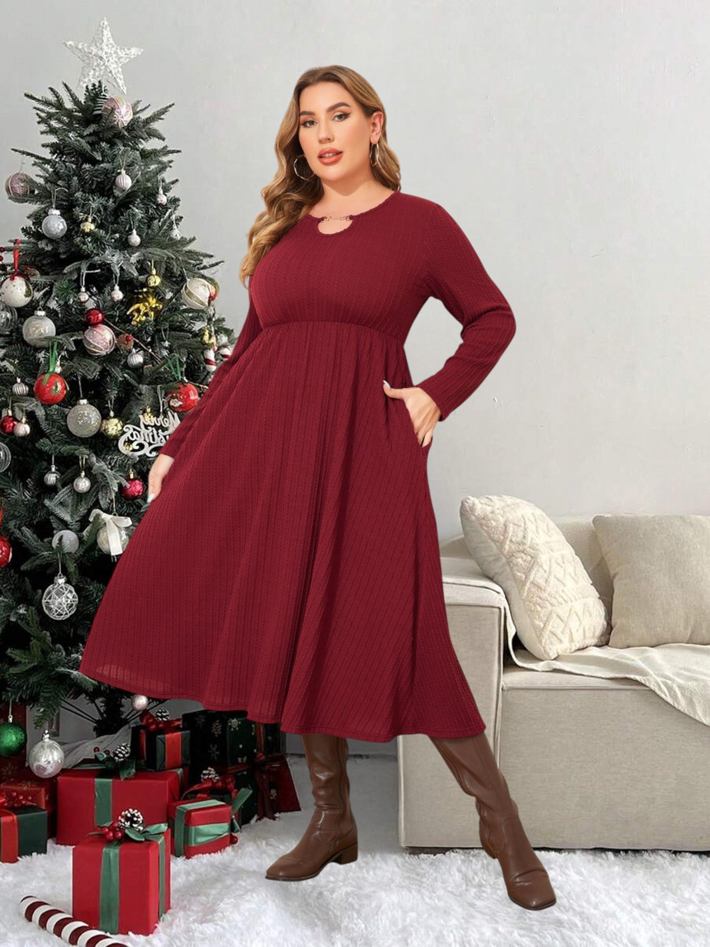 Lapa Plus Women's Party Elegant Banquet Jacquard Pocket Dress