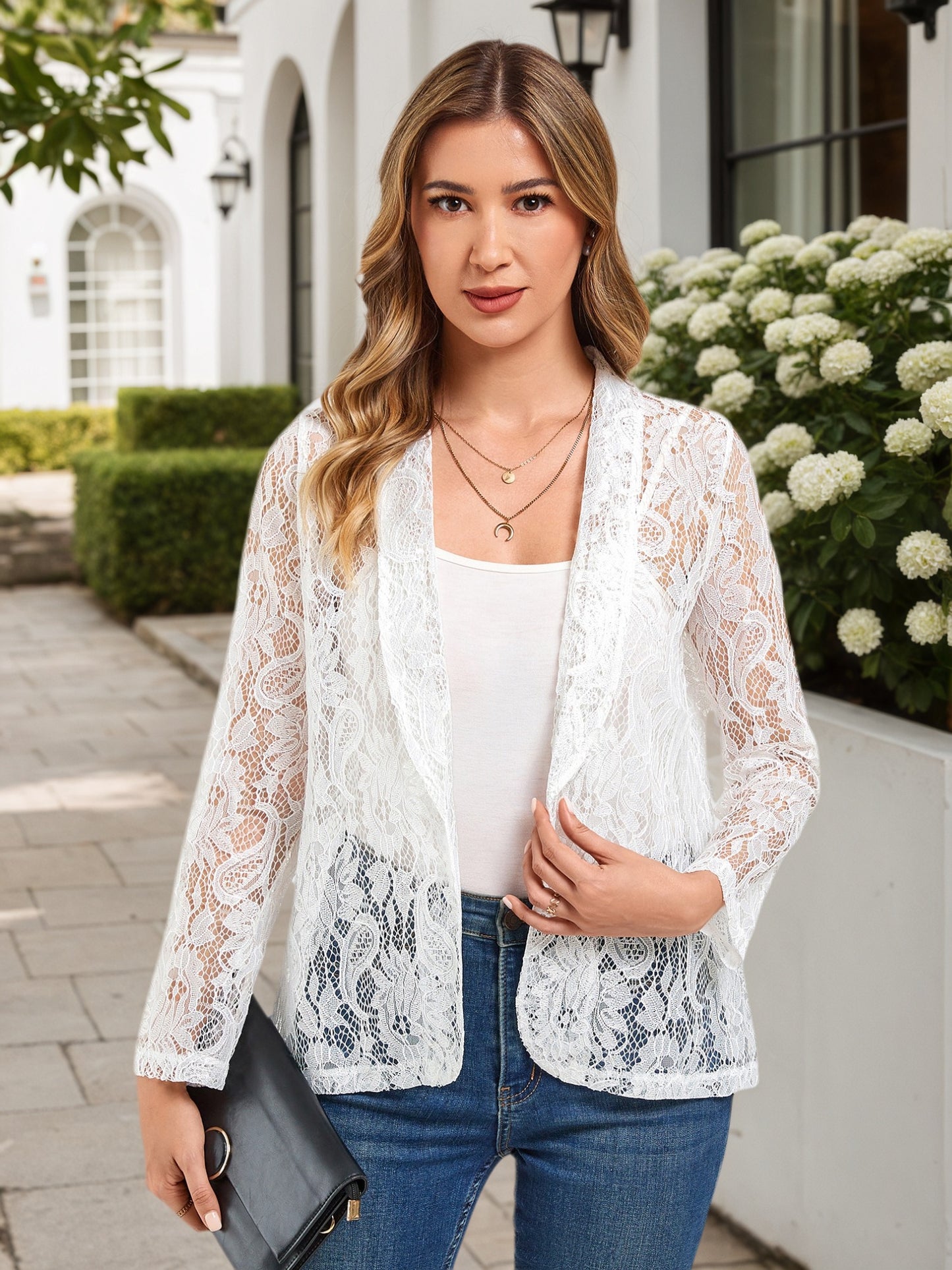 Lapa Plus Women's Solid Color Lace Suit Cardigans