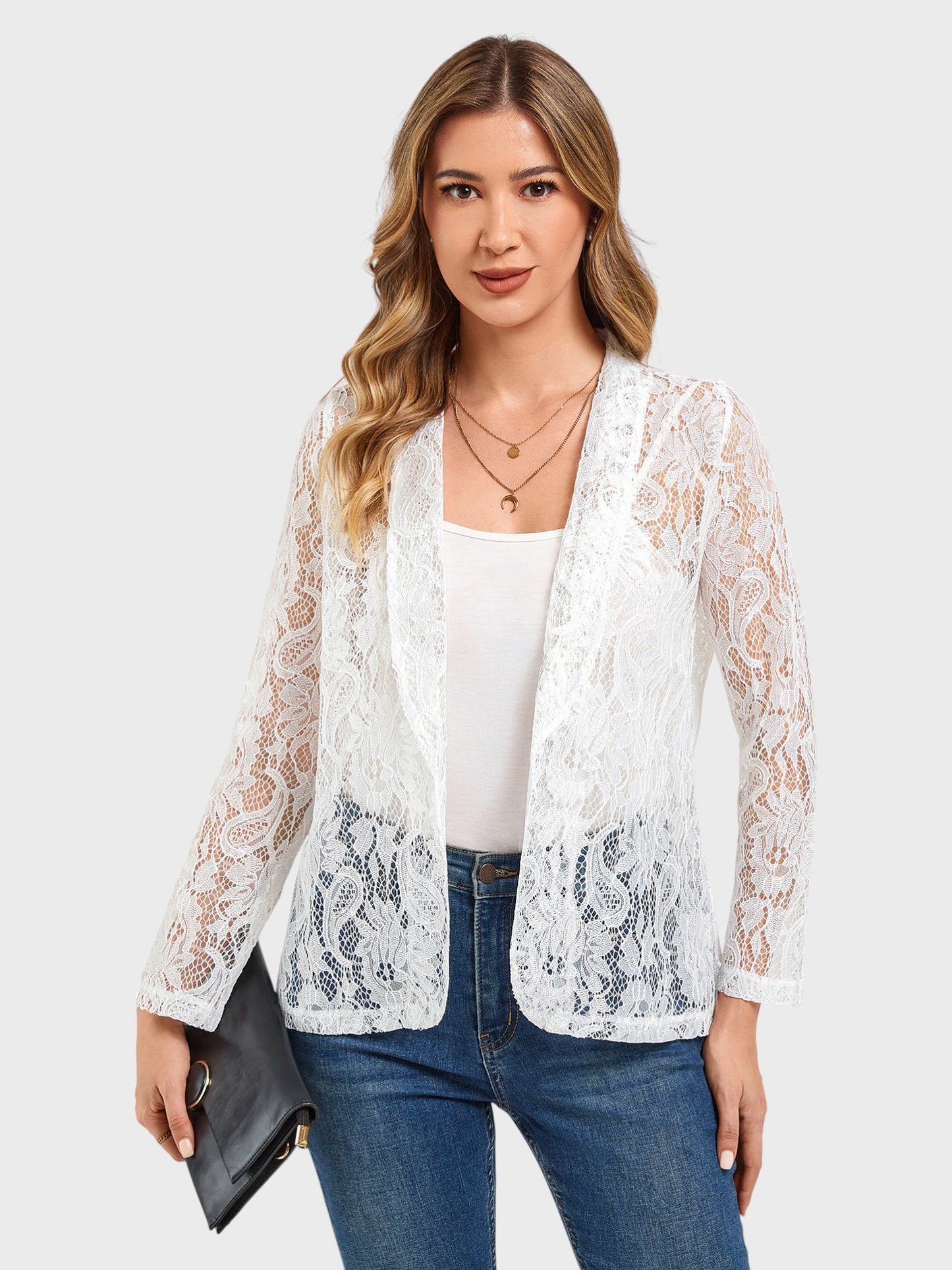 Lapa Plus Women's Solid Color Lace Suit Cardigans