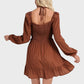 Lapa Plus Women's Square Neck Long Sleeved Pleated Dress