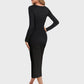 Lapa Plus Women's Pleated Waist Slit Long Sleeved Dress