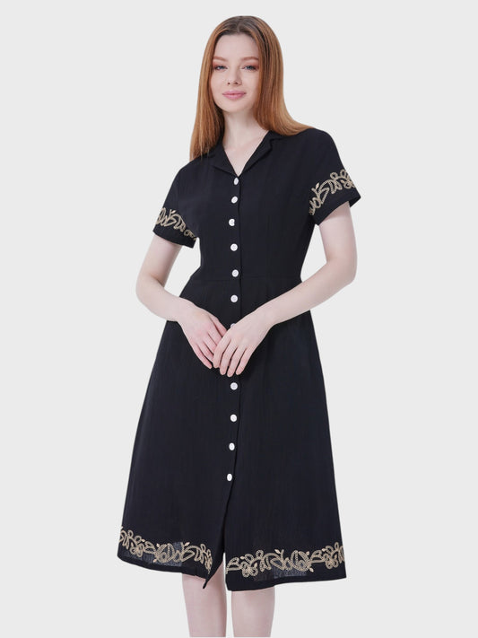 Lapa Plus Women's Embroidered Button Up Shirt Dress